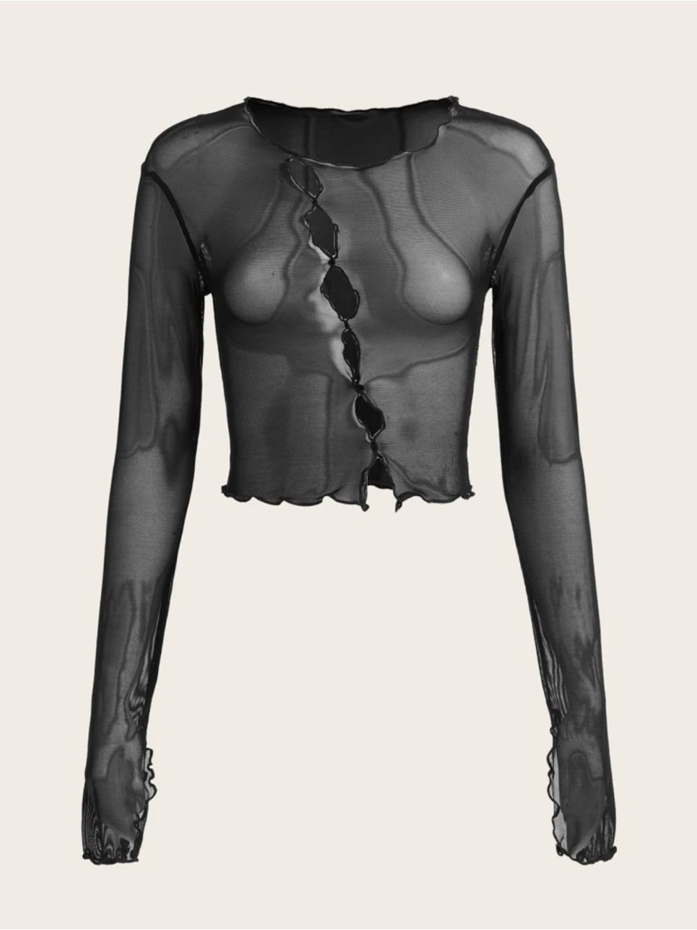 Lettuce Trim
Sheer Mesh Long Sleeve Top